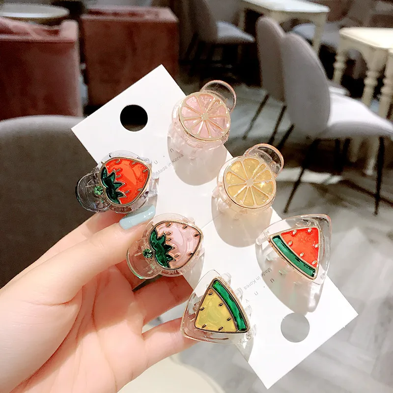 

2019 New Korea Style Girl Summer Fruit Hair Clips Strawberry Watermelon Lemon Cute Hair Claw for Womem Fashion Hair Accessories