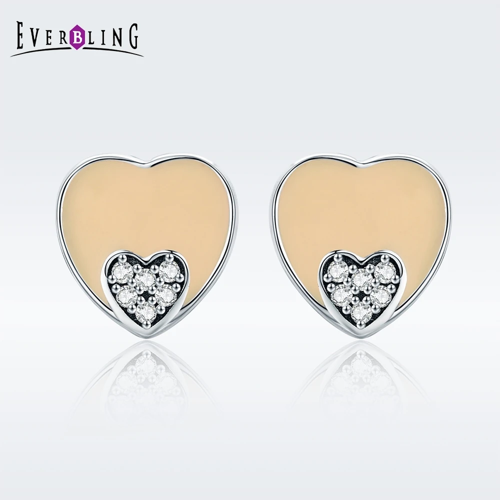 Everbling weet Сердце CZ Эмаль серьги 100% 925 пробы Серебряный Шарм бусы Подходит