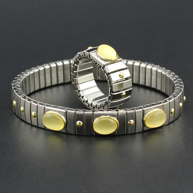 Hapiship 1 комплект женские ювелирные изделия 9 мм ширина нержавеющей стали Opals эластичный браслет кольцо Размер 7,5 для лучшего друга подарок для жены MY02
