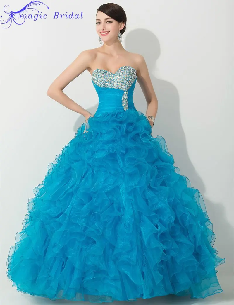 Real Pictures Sweetheart Crystals Light Blue Quinceanera Dresses Ball ...