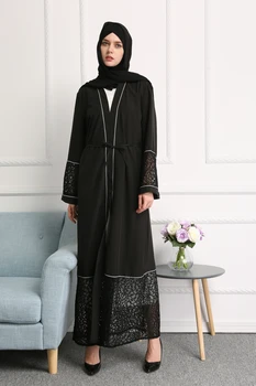 

Women Muslim Dress Patchwork Lace Abaya Dress Turkish Dubai Islamic Clothing Middle East Cardigan Robe Femme Islamique