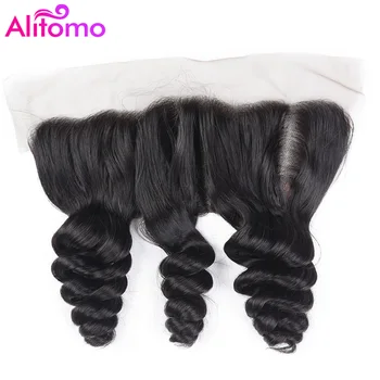 

Alitomo Perivian Loose Wave Lace Frontal 13*4 Natural Color Black Remy Human Hair Closure Extensions 8-20 Inch Free Shipping