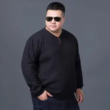 Большие размеры 8XL 7XL, многоцветные новые осенние вязаные пуловеры, мужской свитер, хлопковая однотонная одежда черного цвета и цвета хаки, пуловер с v-образным вырезом, свитер