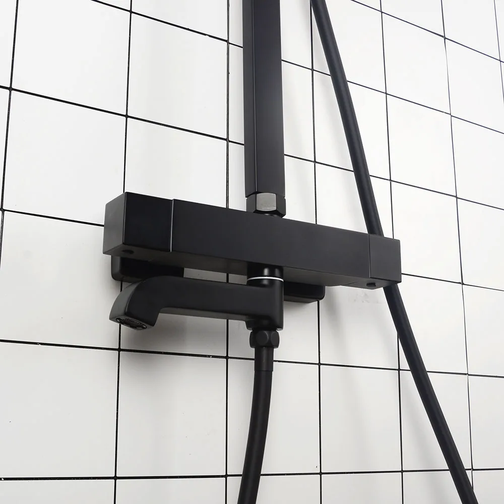 Bathroom Thermostatic Shower Faucet Solid Brass Matte Black Rain Shower Set Wall Mounted Water Mixer Luxurious Shower Kit. Bathroom Thermostatic Shower Faucet Solid Brass Matte Black Rain Shower Set Wall Mounted Water Mixer Luxurious Shower Kit.