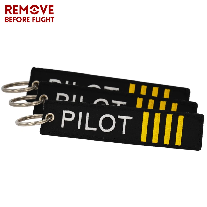 

10PCS/LOT Remove Before Flight Pliot Key Ring Black Embroidery OEM Luggage Key Tag Keychain for Aviation Gifts Jewelry Wholesale