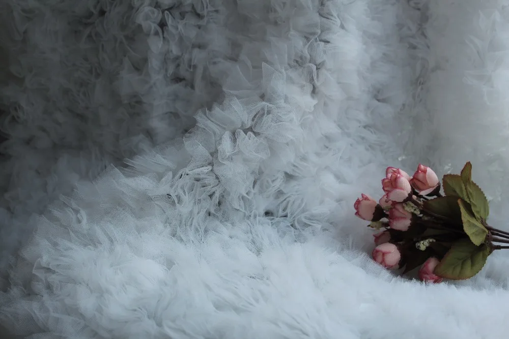 

1 yard high quality off white ruffled fabric, shabby rosette 3D pleated fabric, wedding photography backdrop, haute couture