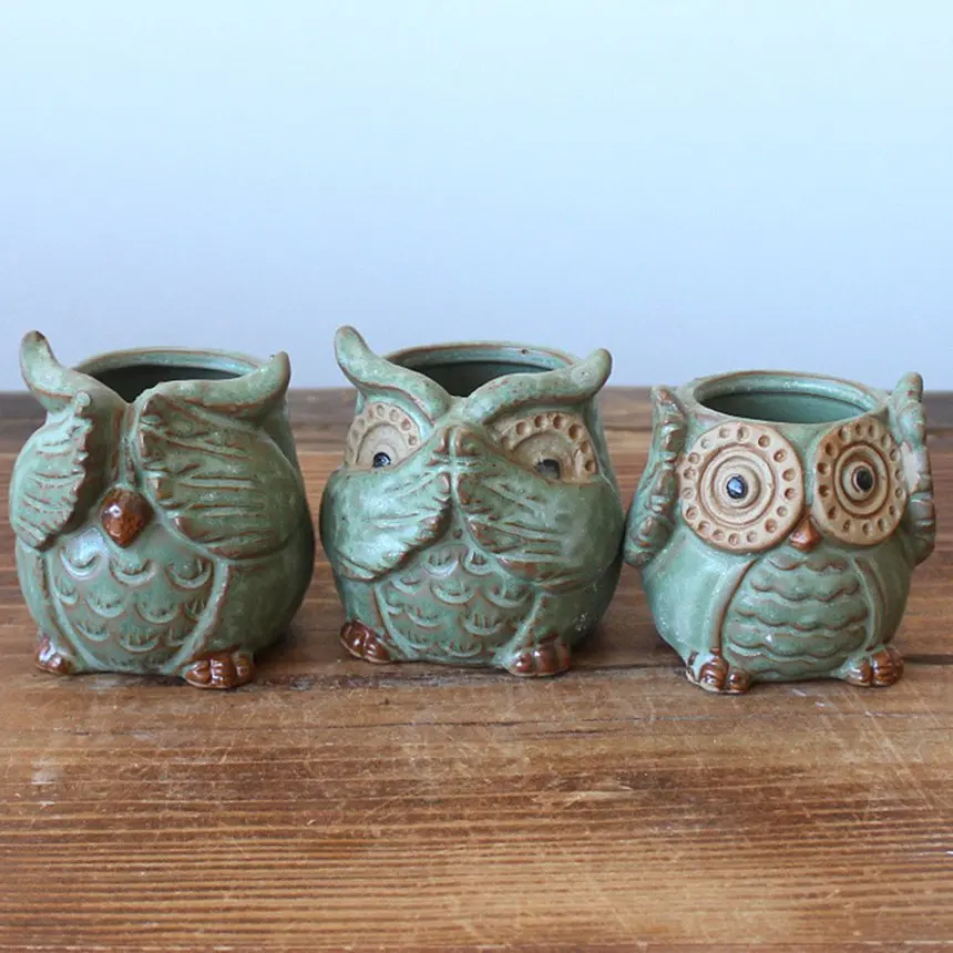 

Cartoon Owl-shaped Flower Pot For Succulents Plants Ceramic Small Mini Home Office Garden Fleshy Plants Terrarium Decorations