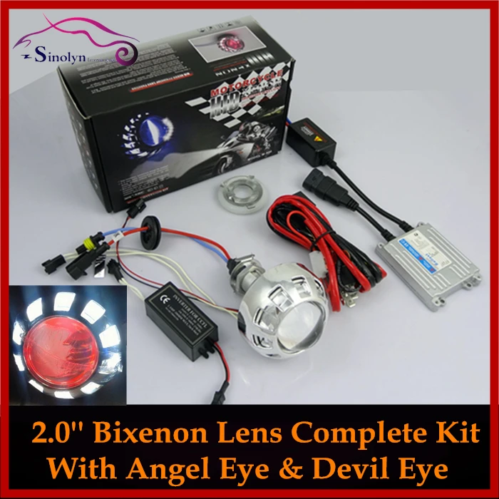 Motorcycle Headlight HID Bi xenon Lens Projectors With Angel Halo Demon