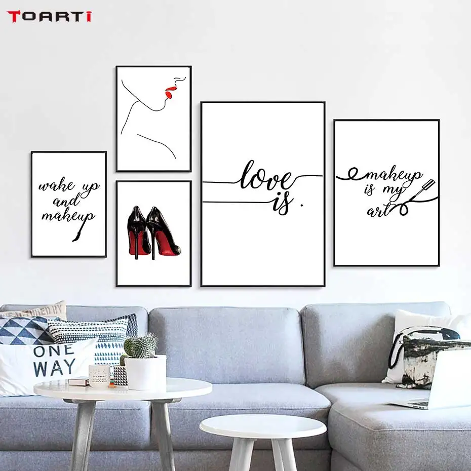 

Women Minimalist Prints Posters Fashion Quote Canvas Painting Makeup Modern Letters Wall Art High Heels Decorative Home Pictures