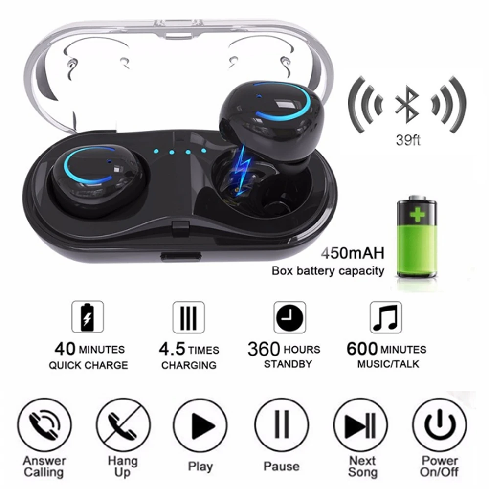 Pair Mini font b Wireless b font Bluetooth V4 2 EDR Earphone HiFi Earbud In Ear