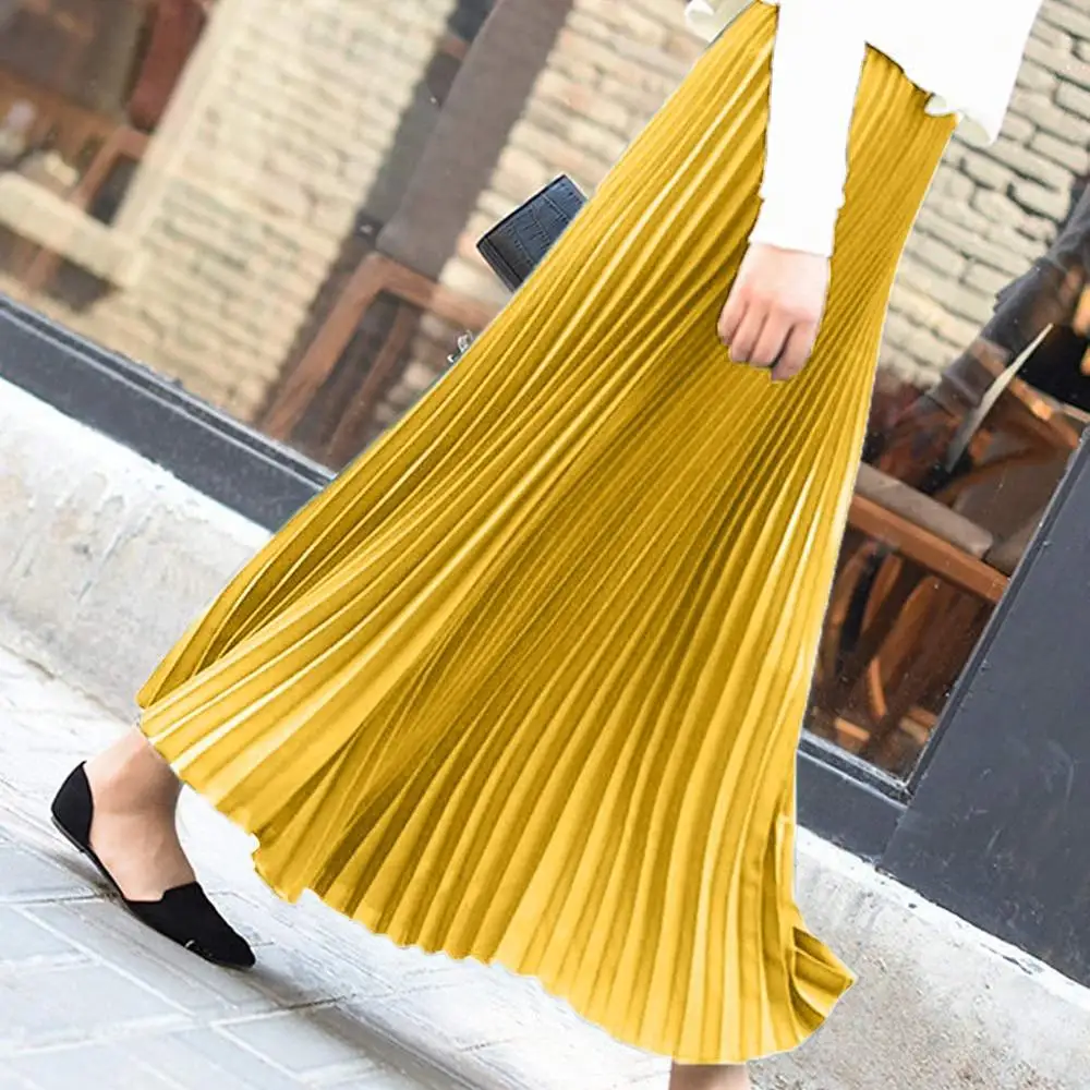

Pleated Skirt Women Fashion Solid Color Elegant Elastic High Waist Women Ladies Slim Maxi Skirt Jupe Plissee Femme #2A30