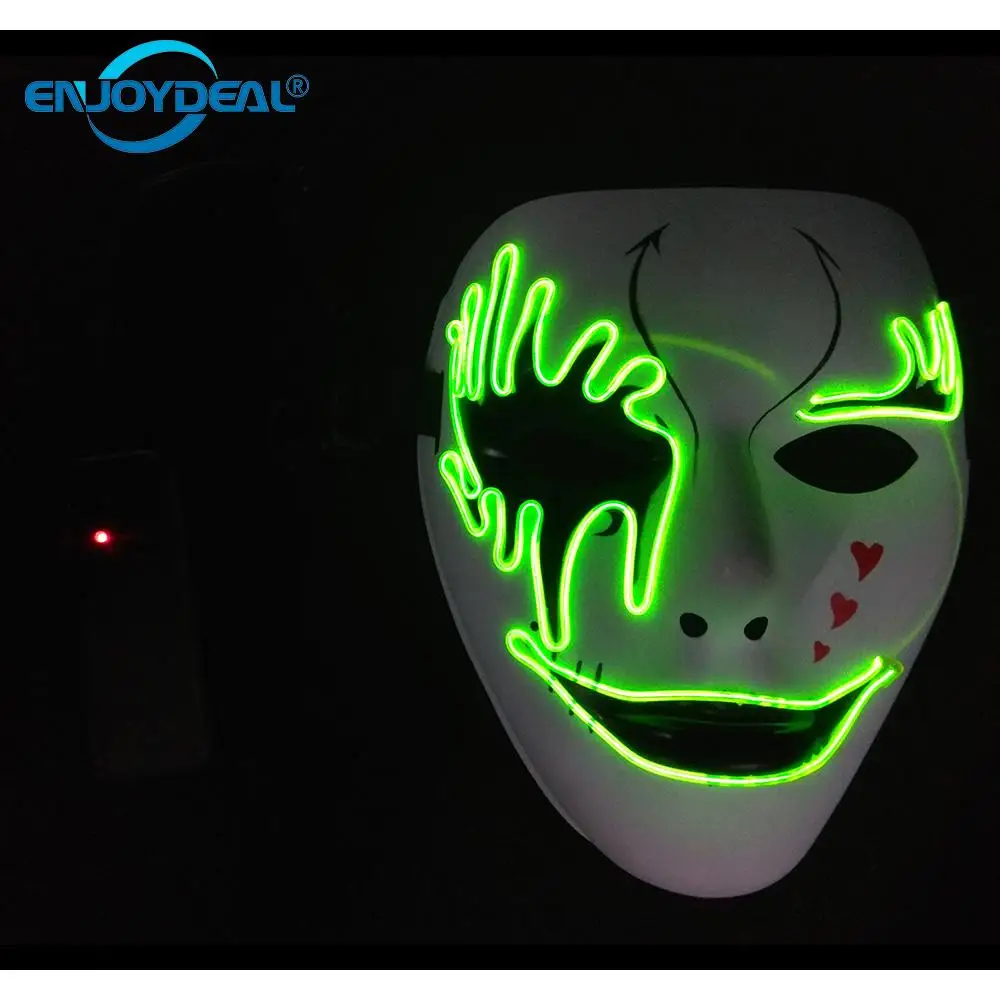 Blesiya Festive Light Up LED Grimace Glowing Mask Halloween Cosplay EL Wire