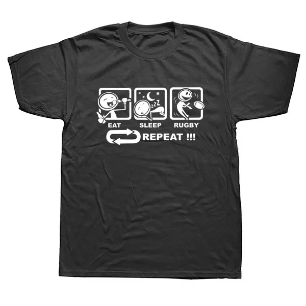 

Funny New Summer Style Eat Sleep Rugbying T Shirt Men Casual Short Sleeve Cotton T-shirt Funny Hip Hop Male O-neck Tops Tees