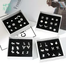 6 пар/лот панковский модный Комплект сережек для женщин Элегантный смешанный стиль милый цветок животное 925 пробы серебряные серьги ювелирные изделия