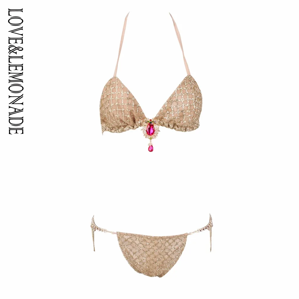 

Love&Lemonade Crystal Chain Jewelry Gold Two-Pieces Beach Sets LM0960