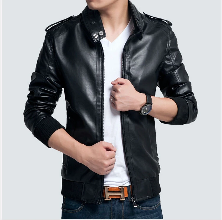 2015NewBrandMenLeatherjacketKoreanfashioncasualslimfit