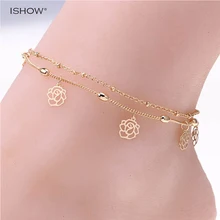 Double Rows Ankle Hollow Rose Flower Chain Anklet Foot Leg Chain Foot Jewelry for women Barefoot