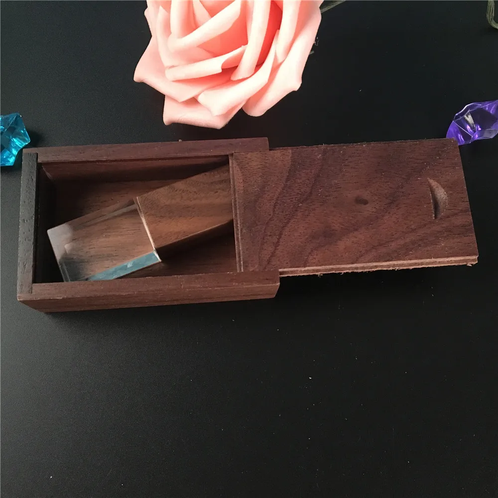Wedding Photography Custom LOGO Wooden Crystal + Wooden box USB 2.0 Version memory flashs stick pen drive