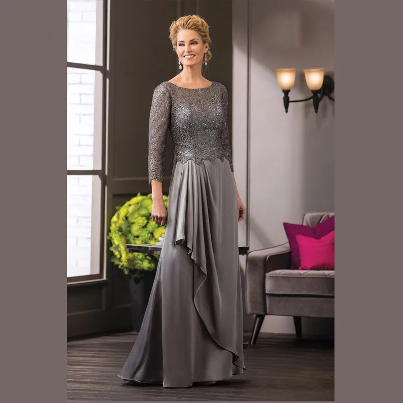 Vestidos-Madre-de-la-Novia-2016-Gray-Beaded-Mother-of-the-Bride-Dresses-3-4-Sleeves