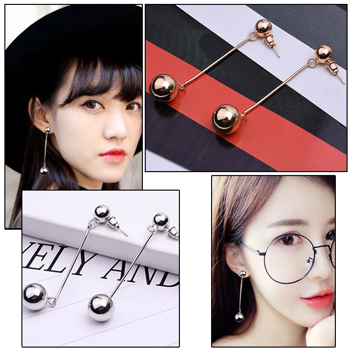 Fashion Silvery Golden Party Big Round Ball Metal Beads Unique Exquisite Hanging Long Drop Earrings