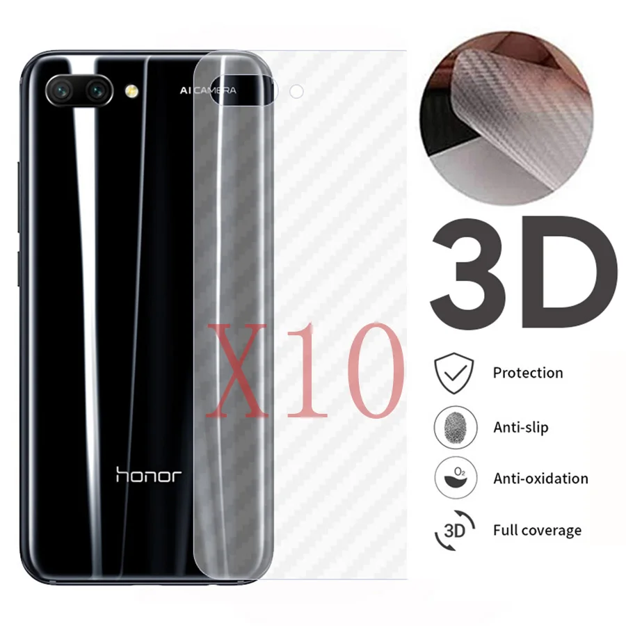

10Pcs 3D Carbon Fiber Back Cover Screen Protector for Huawei Honor 9 10 Lite 8X 7X Note 10 Play P Smart 2019 Protective Film
