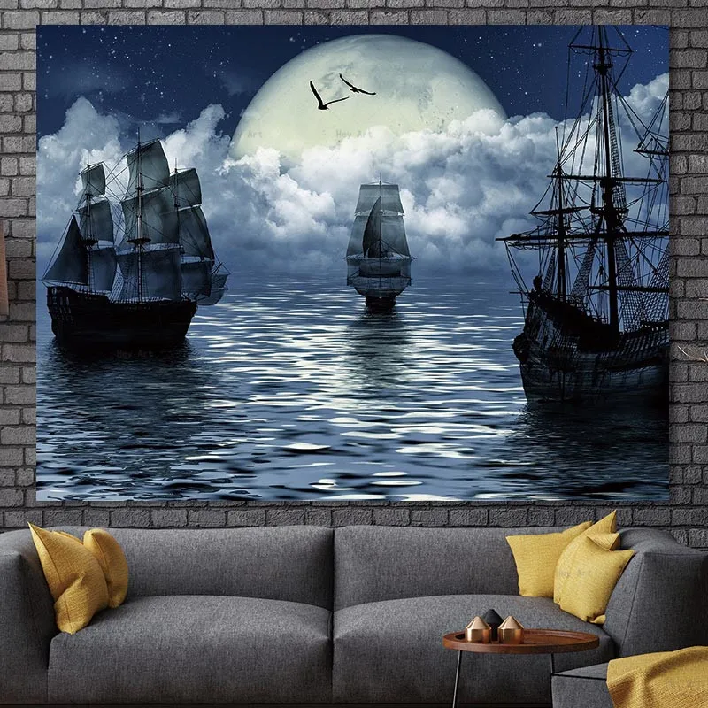 

Decorative Pictures Abstract Poster Print Boat under the night Landscape Canvas Painting Unframed Prints for Living Room