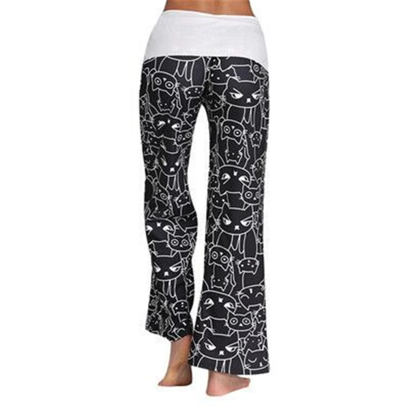 Cute Digital Printing Cartoon Cat Women's Sleep Bottoms Spring Summer Pajama Long Pants Women Bell-bottoms Pyjamas Trousers
