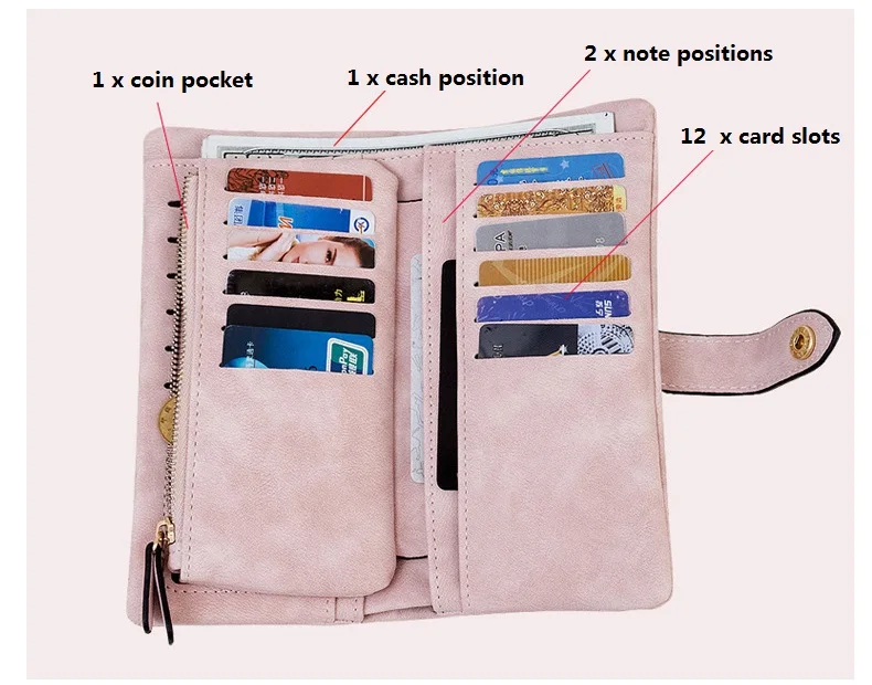 MJ Women Leather Wallets Matte PU Leather Long Wallet Lady's Brand Design Bi-Fold Clutch Purse Coin Pocket Multiple Card Holder (2)