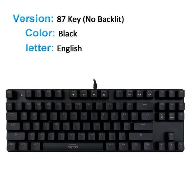 Оригинальная механическая клавиатура Metoo, светодиодный, с подсветкой, анти-привидение, 104 клавиш, синий переключатель, USB Проводная игровая клавиатура для геймера - Цвет: No light version US