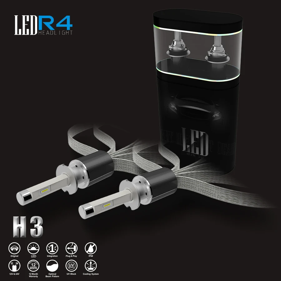 

R4 H3 LED Headlight Conversion Kit 40W Headlamp White Xenon Kit 12v Auto 4800Lm Bulb Lamp Car Healights