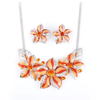 

High quality Fashion flower necklcaces Enamel Necklaces and earrings set Women's Fashion Jewelry set Wholesale Party Gift A244