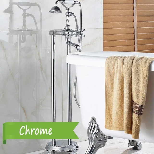 POIQIHY хромированный напольный смеситель для ванной, разноцветный телефонный стиль, ванная комната, смесительная ванна, 3 ручки, ручной душ, опрыскиватель, краны - Цвет: Chrome