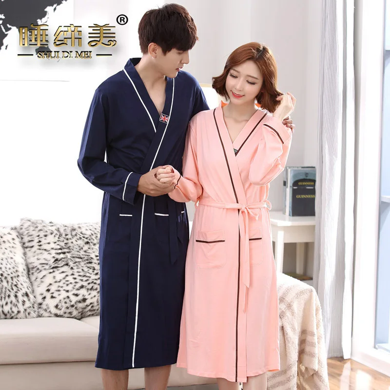 Couple mens womens matching japanese kimono style bath robe cotton yukata long dressing gown