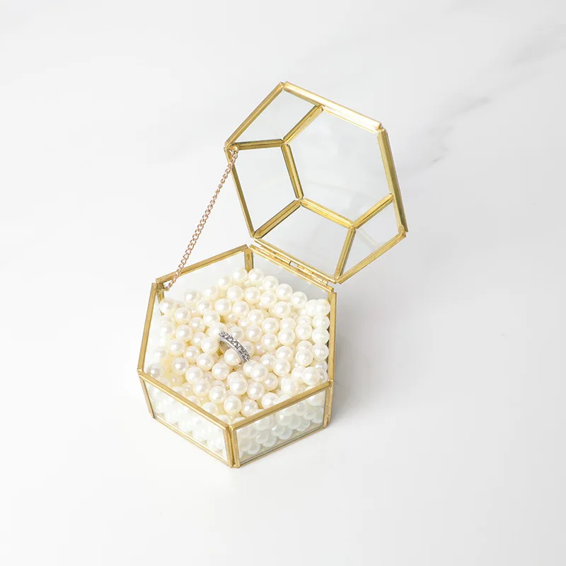 

Geometric Clear Glass Jewelry Box Nordic Style Flip Dustproof Finishing Ring Box for Desk Storage Organization Home Decoration