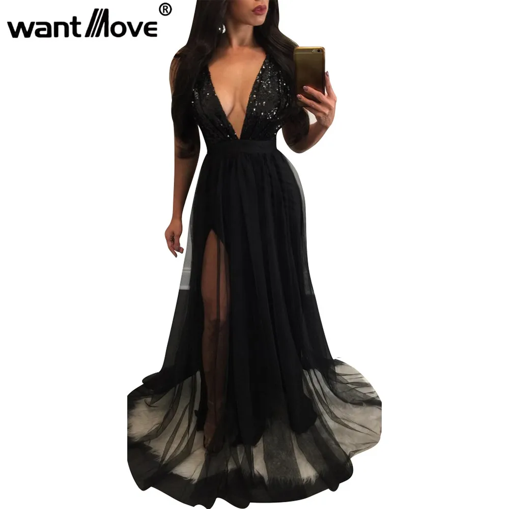 

Wantmove 2018 summer explosion fashion women dress sexy sequin stitching sleeveless chiffon deep v strap dress WM435
