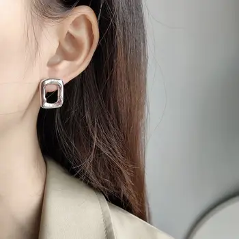 

Silvology 925 Sterling Silver Rectangle Earrings Silver Irregular Openwork Geometric Creative Stud Earrings For Women Jewelry