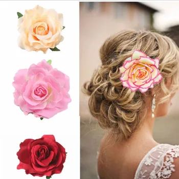 

Bride Wedding Holiday Headwear Simulation Artificial Red Rose Flower Decorative Hairpins Hair Clips Accessories for Dance Show