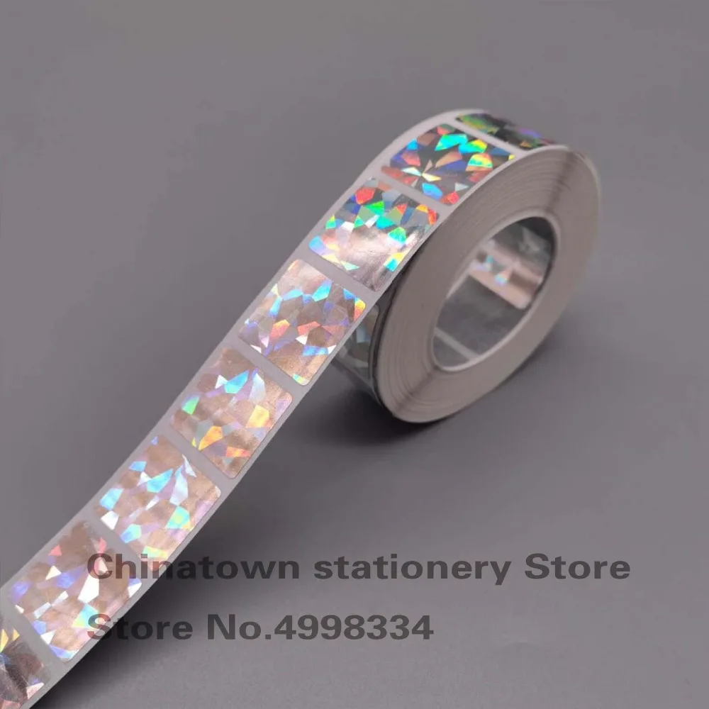 

20*20mm 1000pcs square Hologram Diamond laser scatch off sticker for DIY Game card making, secret games wedding game stickers