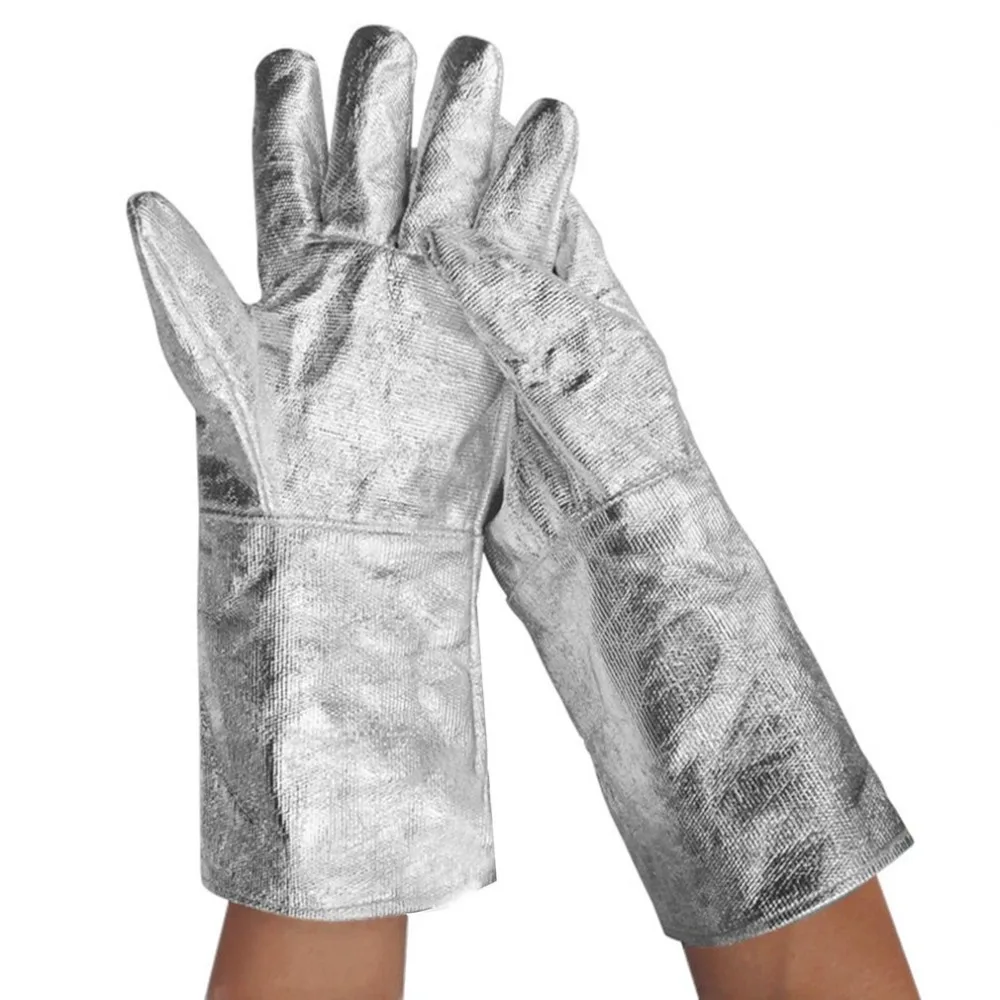 

A Pair/Set Aluminum Foil Fireproof Gloves Flexible Full Finger Heat Insulation Gloves Fire Resistant Safety Gloves