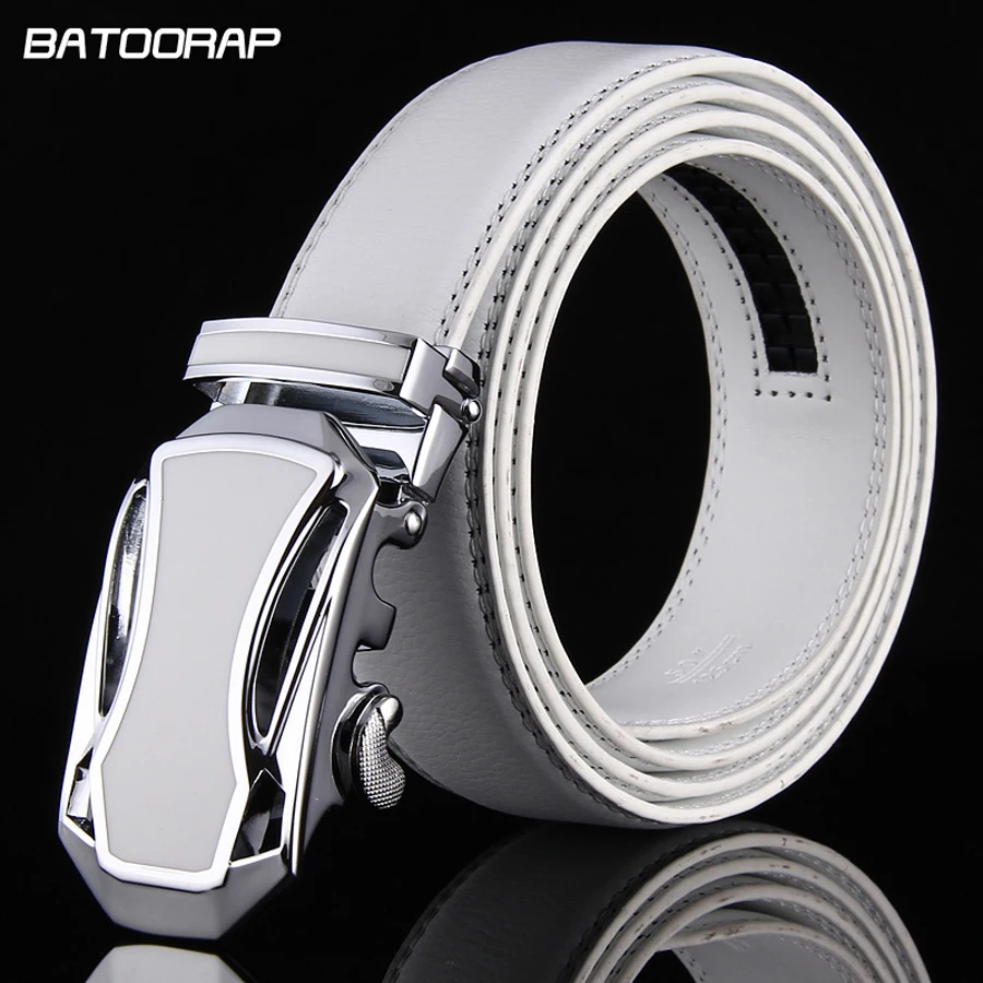 Men&#39;s Waist strap genuine leather Belt For Men cowskin automatic Belt buckles cowleather White ...