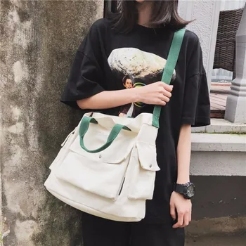 

Casual Handbag For Women 2019 Large Capacity Canvas Leather Handbags Hot Women Shoulder Bag Simple Wild Messenger Bag