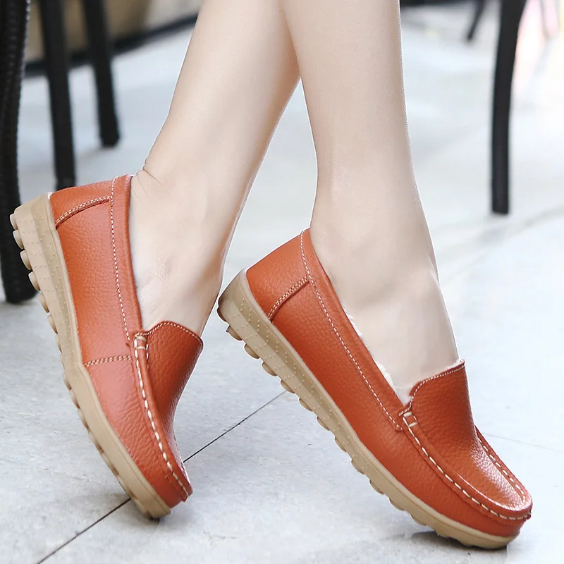 

2018 Women's Slip On Warm Plush Ballet Flat Winter Autumn Loafers Ladies Sewing Casual Moccasins Female Plus Size Comfort Shoes