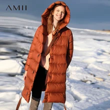 Amii минималистичное корейское модное 90% белое пуховое пальто зимнее Новое шикарное Свободное пальто с лентой