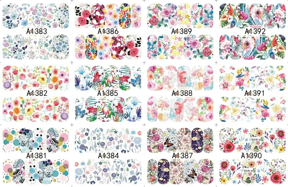 

2pcs 12 Design in 1 Set Flowers Nail Full Paste Water Transfers Nail Sticker Decals DIY Nail Art Tips Decoration A1369-A1392