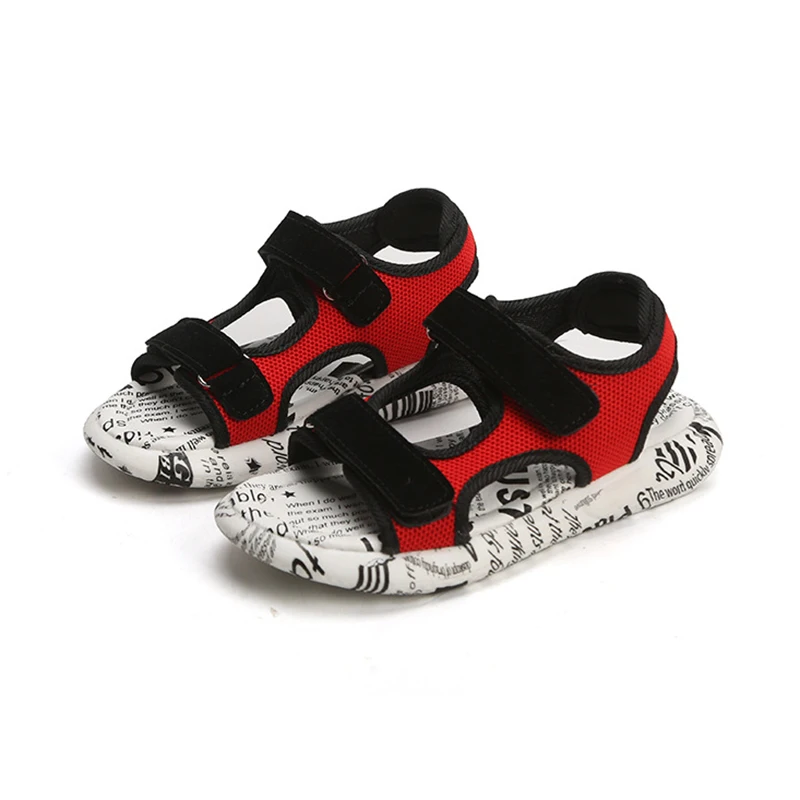 

COZULMA Summer Girls Patchwork Print Beach Sandals Children Hook & Loop Rubber Sole Slippers Kids Slip-Resistant Sandals Shoes