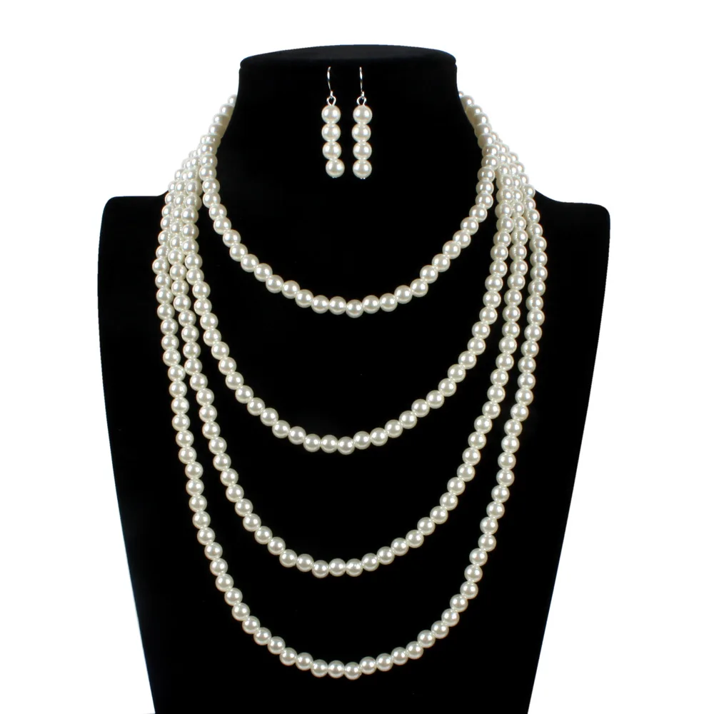 Small Round Simulated Pearl Costume Jewelry Sets Multi layers Women