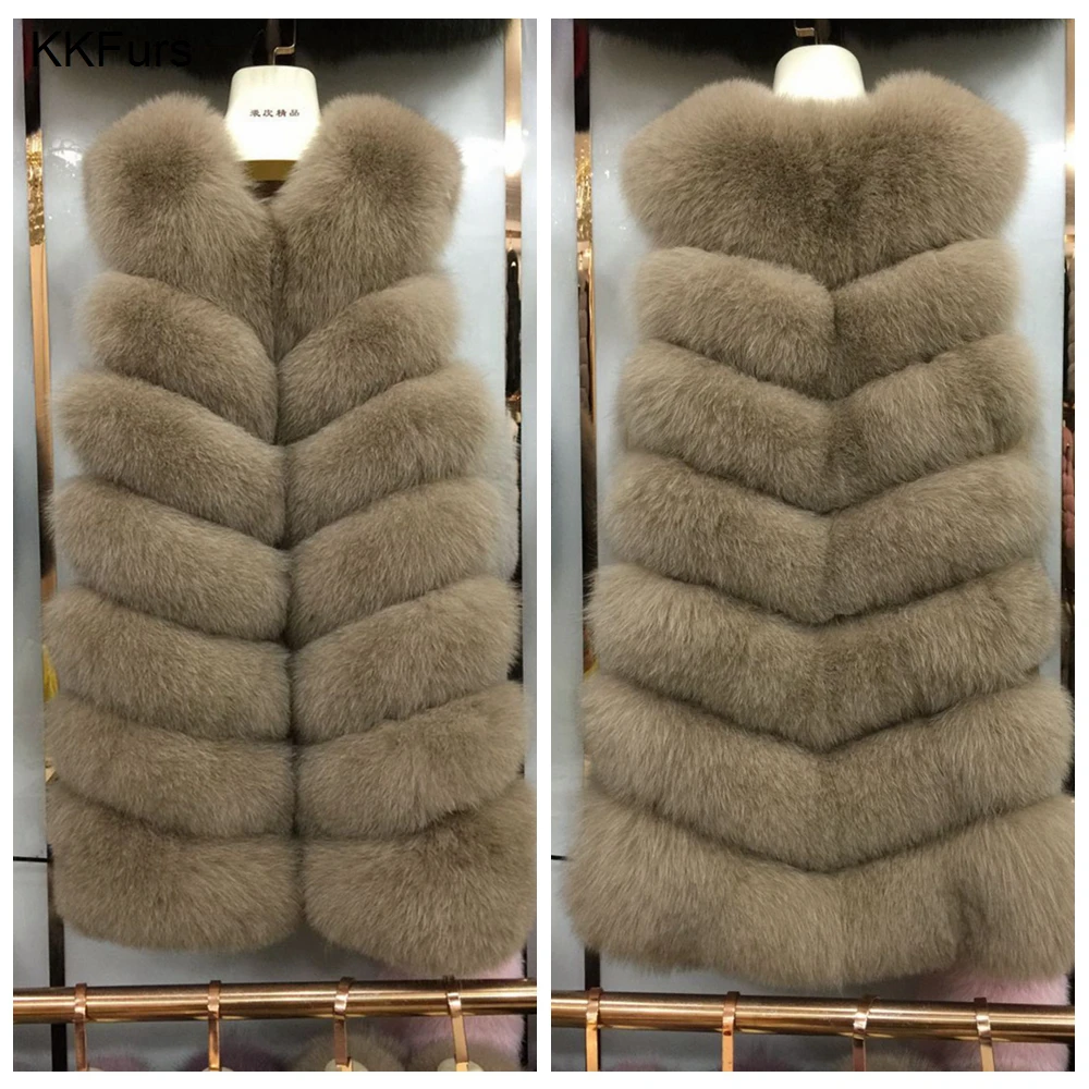 Новинка 2019 года натуральным лисьим Мех животных длинный жилет женская мода зимнее пальто 7 рядов толстые теплые подлинный натуральных мех
