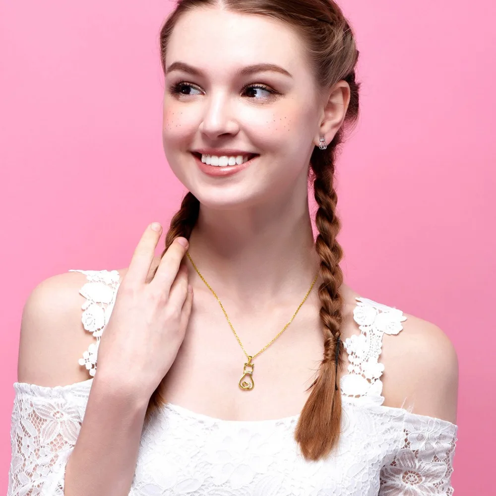 Женское ожерелье с подвеской в виде кошки из серебра 100% пробы фианитами|valentine