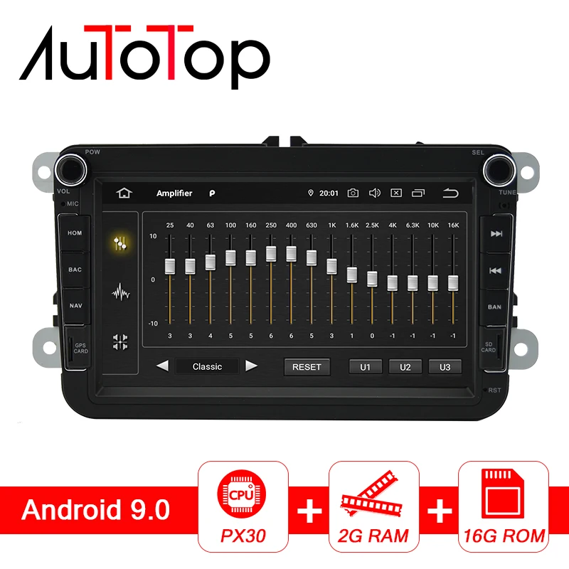 Perfect AUTOTOP 8" 2 Din Android 9.0 Auto Radio for Tiguan Polo For Skoda,For Seat with RDS BT GPS Navigation 4G Wifi No DVD DSP 1