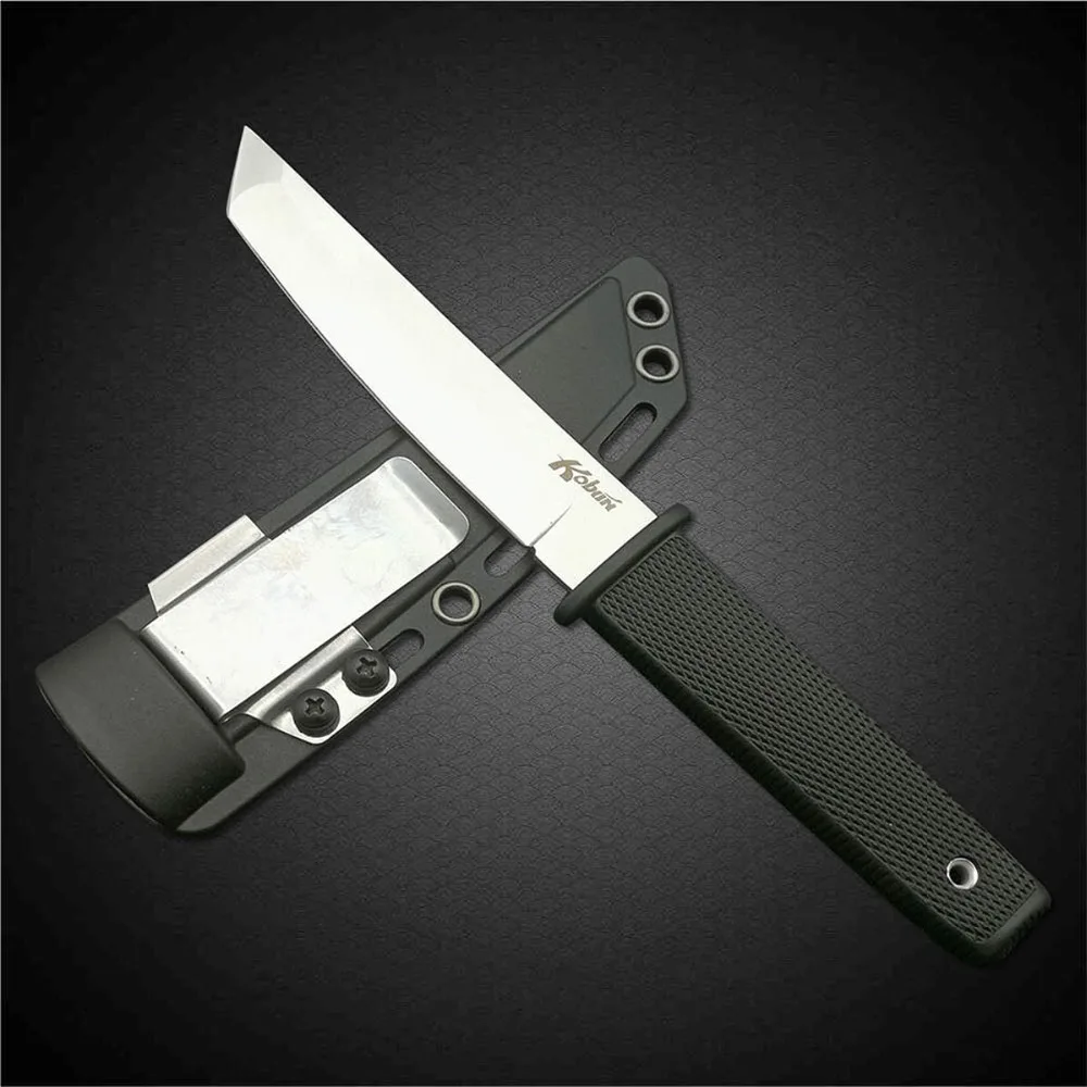 Comprar Cuchillo de hoja fija de caza de acero frío DuoClang 440 mango de plástico largo de acero inoxidable Kraton cuchillo táctico al aire libre funda de ABS